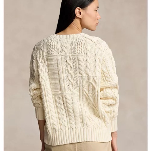 Ralph Lauren Ivory Cable Aran  Knit Sweater with American Flag - Picture 4 of 8